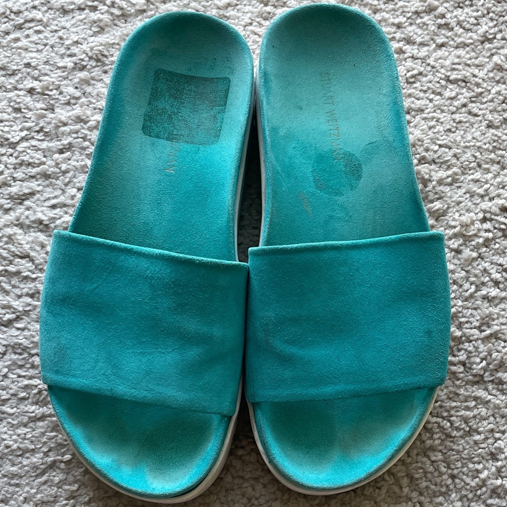 Stuart Weitzman Turquoise Slide Sandals